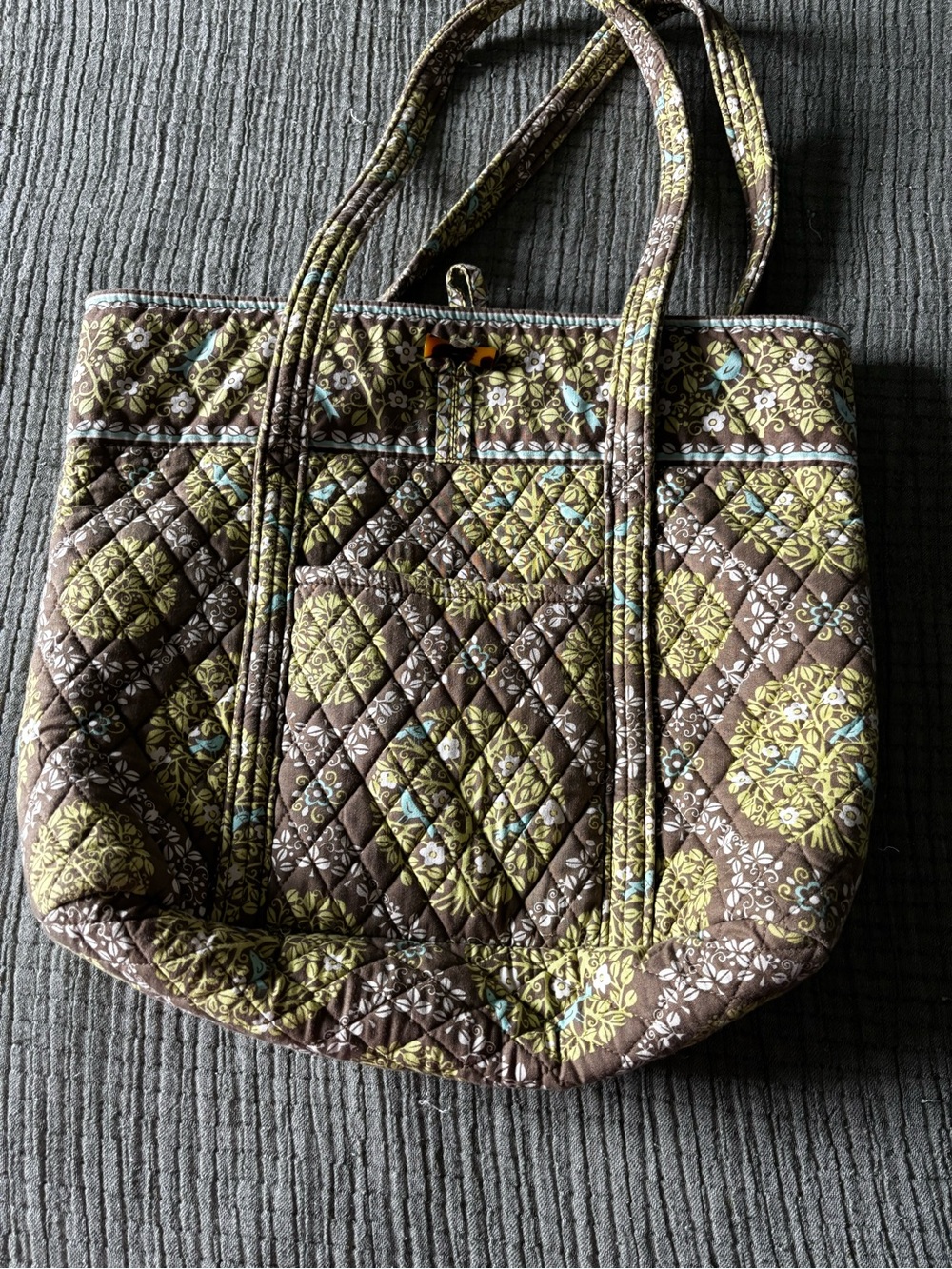Vera Bradley Quilted Floral Tote in Brown, Olive and Aqua